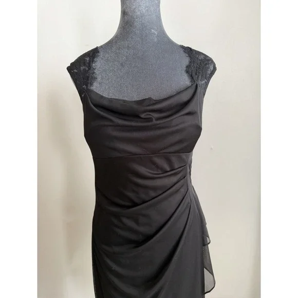 Vintage Black Open Back Lace Goth Dress Y2K Draped Neck Midi 90's 6 Romantic - Picture 4 of 15